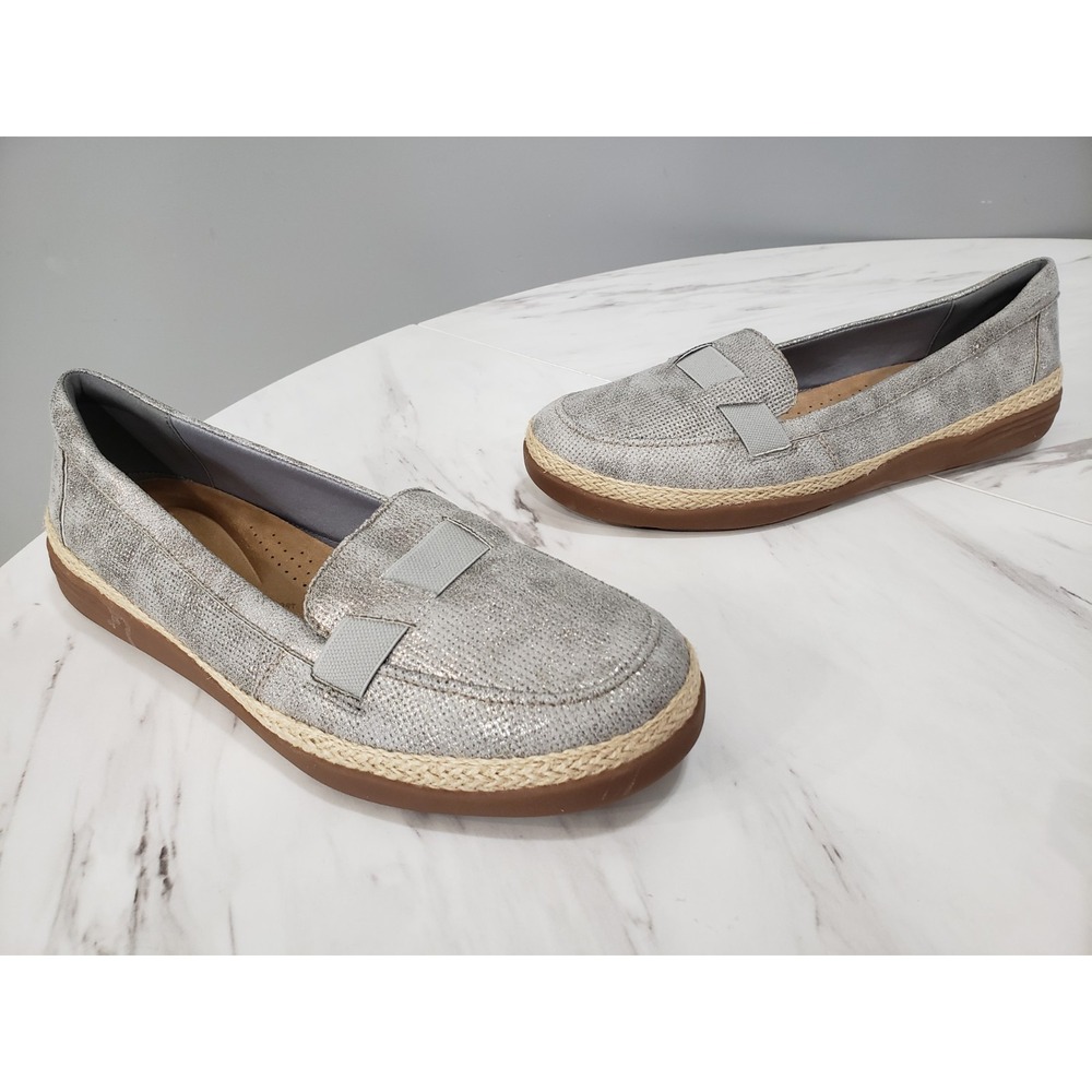 NEW NO BOX 12 WIDE Clarks Womens Elaina Rae Pewter Metallic 26177789 Flat Loafer